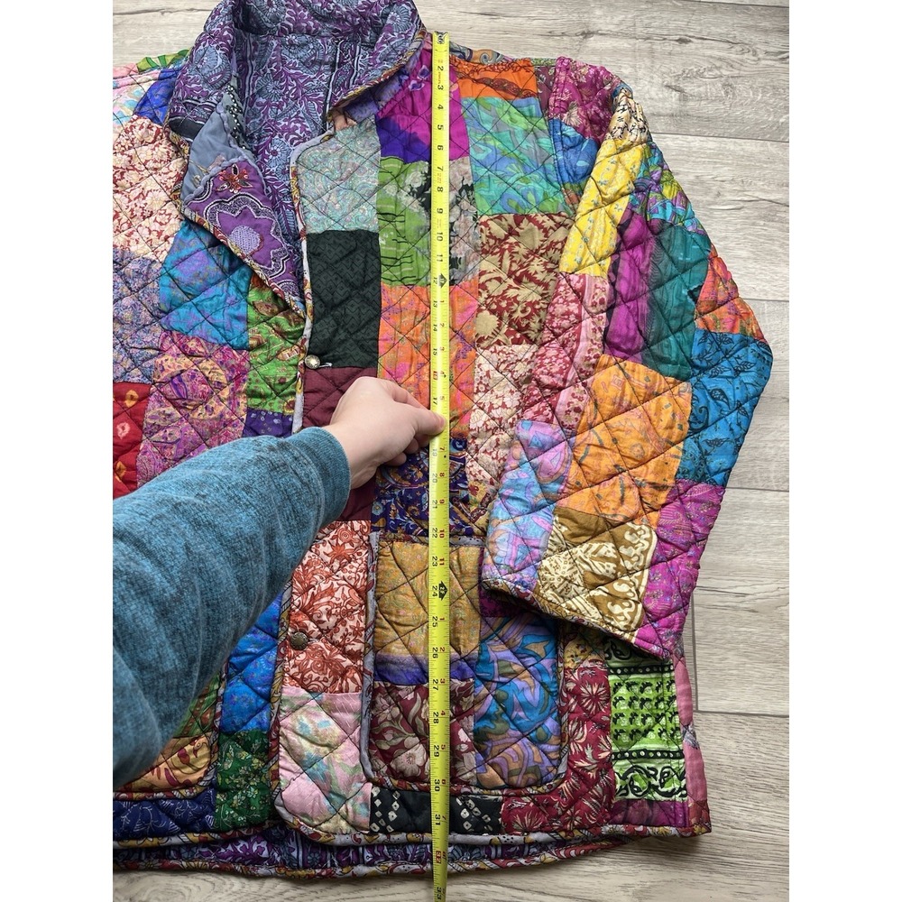 C:eed Jacket Size XL Multicolor Silk Patchwork Beaded Boho Artsy Reversible VTG - Picture 9 of 16